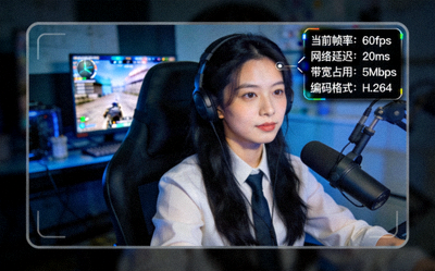 画中画模式演示：直播画面叠加技术数据面板的效果图